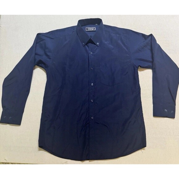 Vintage Versace Classic V2 Button Up Shirt Navy Blue Size 16.5 33/34 Casual Work - Picture 1 of 8